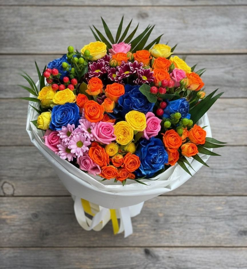 Букет цветов из: Розы и Хризантемы в Локомотивный