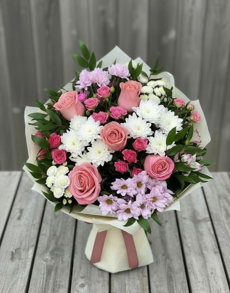 Букет цветов из: Альстромерии, Гвоздики, Розы и Хризантемы в Локомотивный
