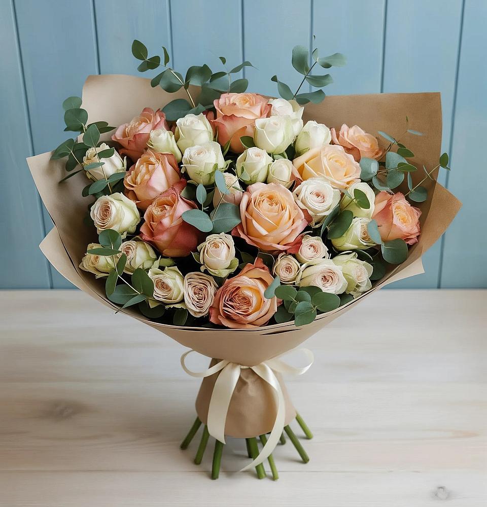 Букет цветов из: Альстромерии и Розы в Локомотивный