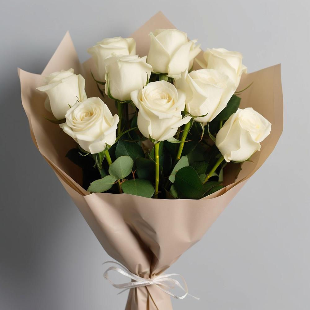 Букет 9 Белых роз Эдлесс Лав в Локомотивный