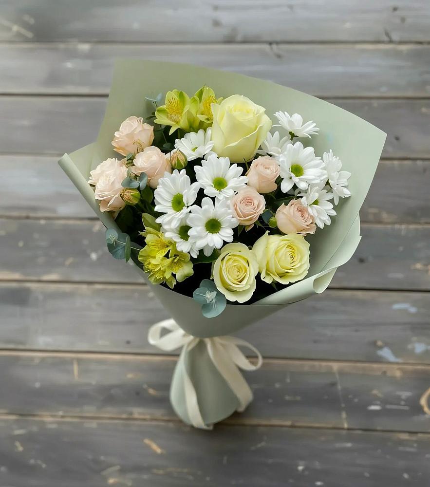 Букет цветов из: Альстромерии, Розы и Хризантемы в Локомотивный