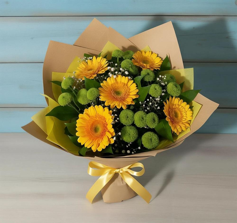 Букет цветов из: Герберы и Хризантемы в Локомотивный