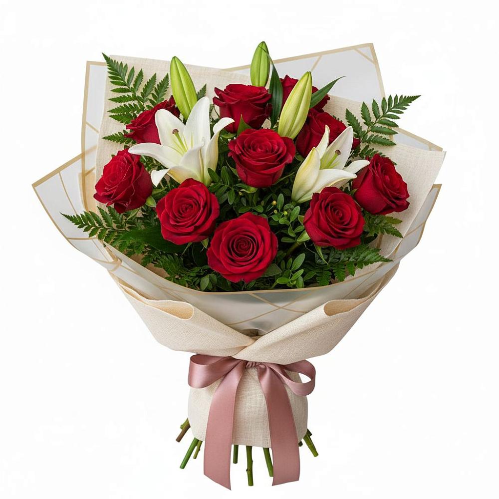 Букет цветов из: Лилии и Розы в Локомотивный