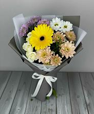 Букет цветов из:  Розы, Герберы и Хризантемы в Локомотивный