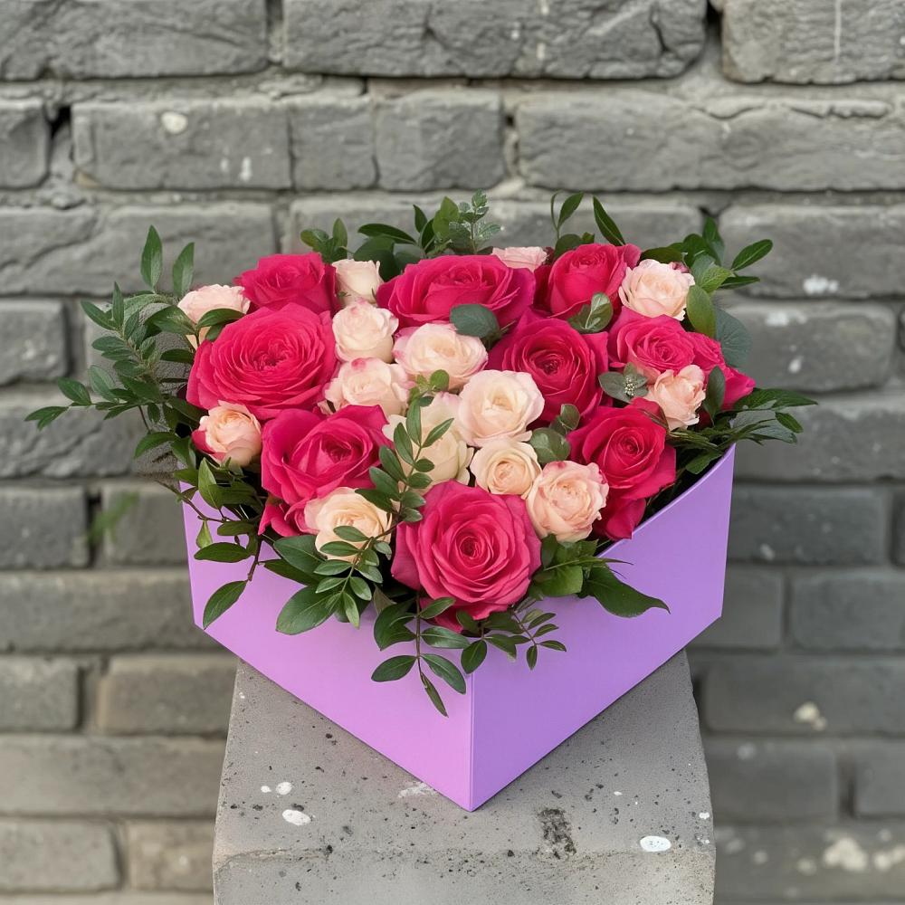 Цветочная композиция из Розы в коробке в Локомотивный