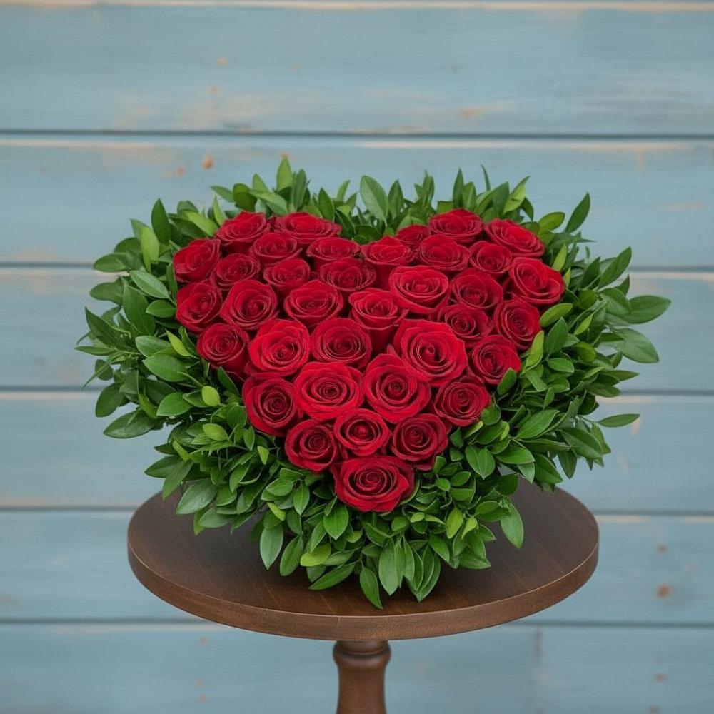 Цветочная композиция из Розы в виде сердца в Локомотивный