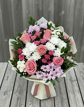 Букет цветов из:  Альстромерии, Гвоздики, Розы и Хризантемы в Локомотивный