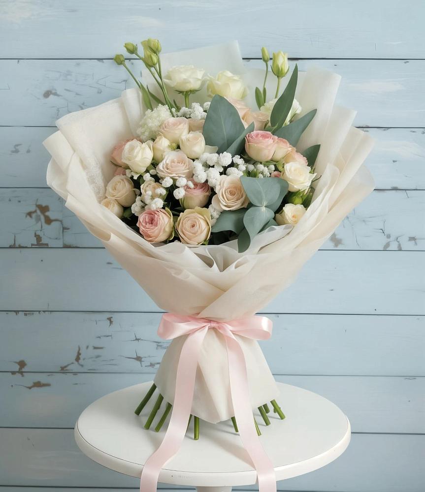 Букет цветов из: Розы и Лизиантусы в Локомотивный