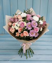 Букет цветов из:  Хризантемы, Розы и Альстромерии #REPLACE_PRED# Локомотивный