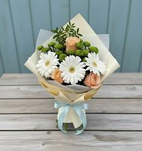 Букет цветов из:  Герберы, Розы и Хризантемы в Локомотивный