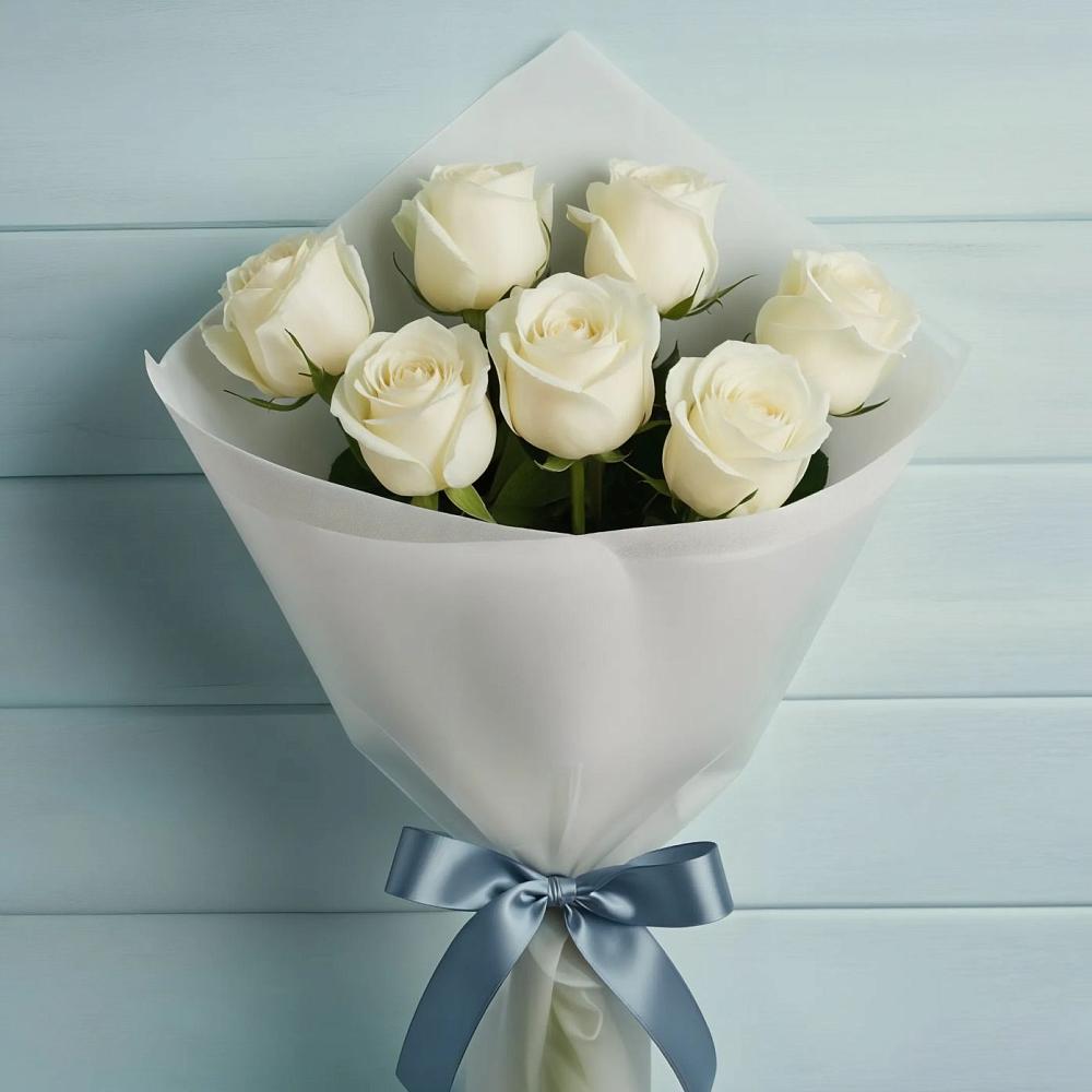 Букет 7 Белых роз Эдлесс Лав в Локомотивный